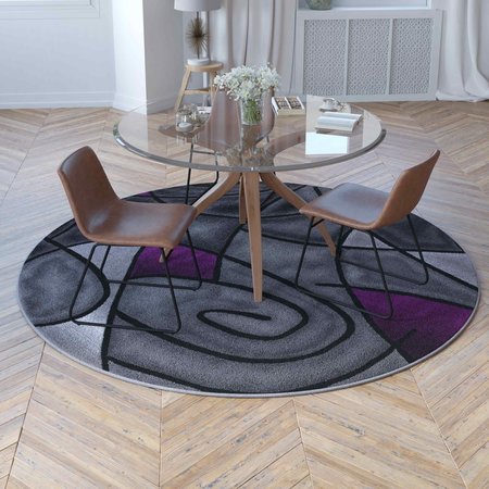 Flash Furniture Purple 7' x 7' Round Abstract Design Area Rug ACD-TZ-860-7R-PR-GG
